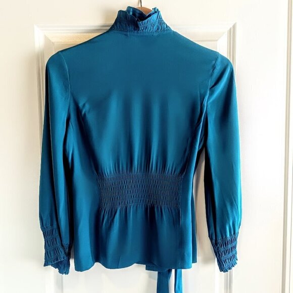 Diane Von Furstenberg Graciela Teal Blue Silk Wrap Blouse - Picture 4 of 7